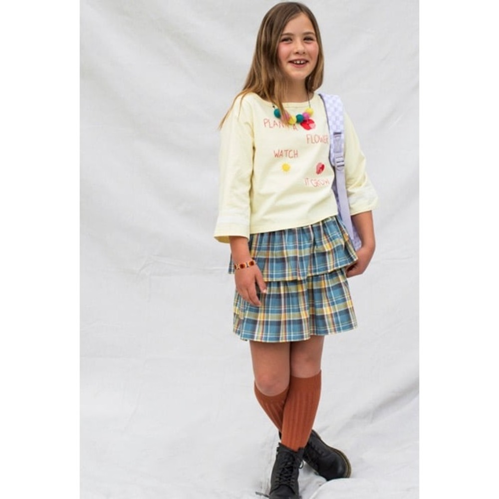 NEW Tea Collection Girls Skirt Size 12 Blue Madras Plaid Tiered